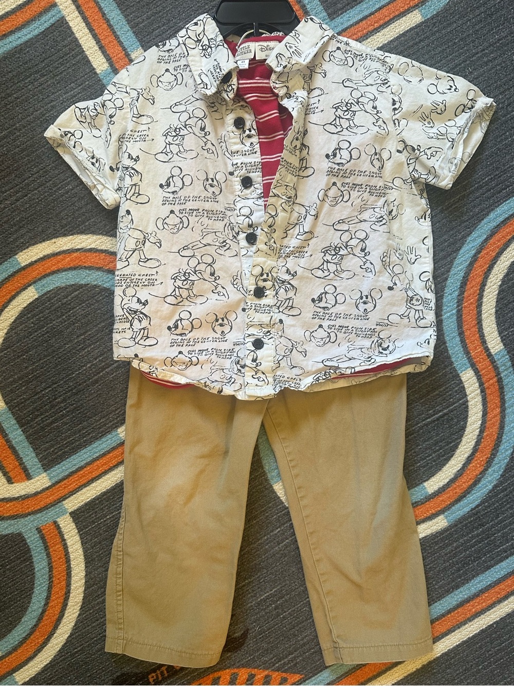Boys Disney 3pc Set with Button Down Shortsleeves, tank, and khaki Pants